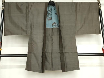 平和屋着物●男性　大島紬　アンサンブル　長襦袢(無双仕立て)セット　亀甲絣　反端付き　正絹　逸品　AABI5237cs