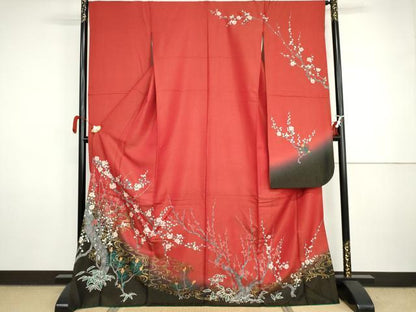 平和屋着物●豪華振袖　手描き　松竹梅流水文　金彩　金通し地　ロング丈　正絹　逸品　AABI5238cs