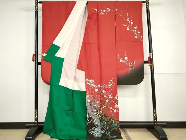 平和屋着物●豪華振袖　手描き　松竹梅流水文　金彩　金通し地　ロング丈　正絹　逸品　AABI5238cs