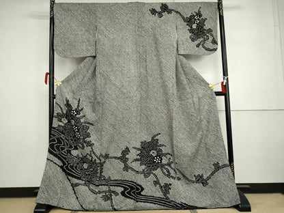平和屋着物●訪問着　総絞り　花篭文　黒地　やまと誂製　正絹　逸品　AABI5240cs