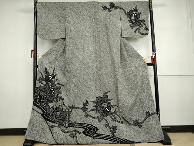 平和屋着物●訪問着　総絞り　花篭文　黒地　やまと誂製　正絹　逸品　AABI5240cs