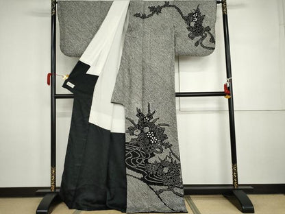 平和屋着物●訪問着　総絞り　花篭文　黒地　やまと誂製　正絹　逸品　AABI5240cs