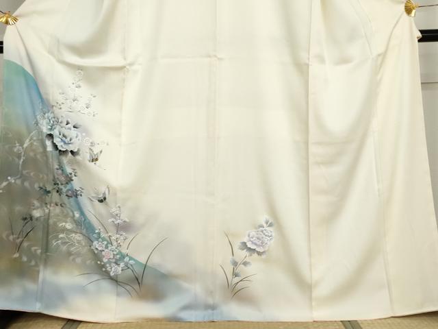 平和屋着物●訪問着　手描き　流水飛鶴枝花文　暈し染め　金彩　正絹　逸品　AABI5241cs