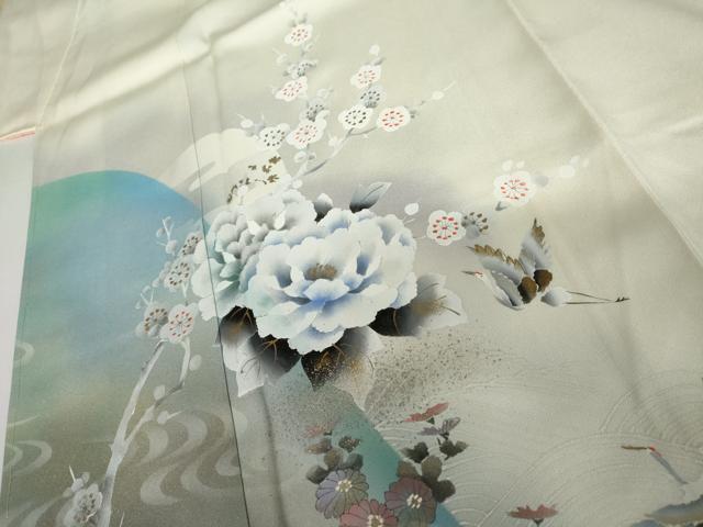 平和屋着物●訪問着　手描き　流水飛鶴枝花文　暈し染め　金彩　正絹　逸品　AABI5241cs