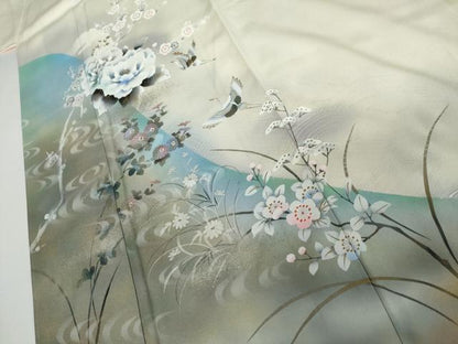 平和屋着物●訪問着　手描き　流水飛鶴枝花文　暈し染め　金彩　正絹　逸品　AABI5241cs