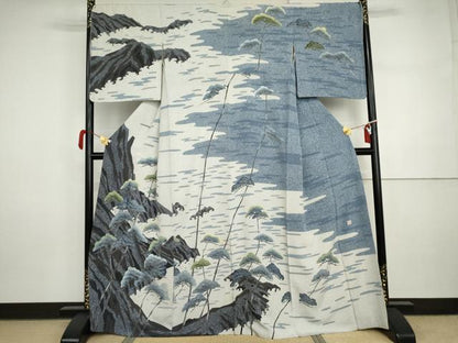 平和屋着物●名門・上野家　四代目 上野真(二代目 上野為二)　訪問着　枝松文　正絹　逸品　AABI5242cs