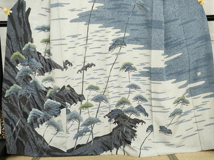 平和屋着物●名門・上野家　四代目 上野真(二代目 上野為二)　訪問着　枝松文　正絹　逸品　AABI5242cs