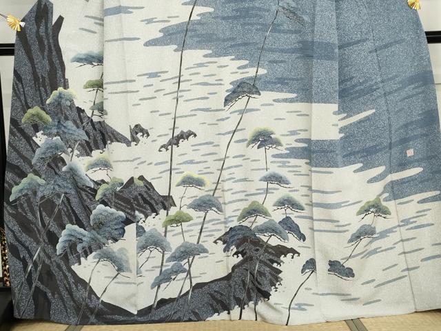 平和屋着物●名門・上野家　四代目 上野真(二代目 上野為二)　訪問着　枝松文　正絹　逸品　AABI5242cs