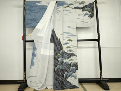 平和屋着物●名門・上野家　四代目 上野真(二代目 上野為二)　訪問着　枝松文　正絹　逸品　AABI5242cs