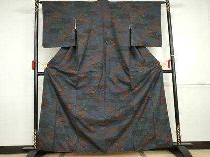 平和屋着物●本場大島紬　一元7マルキ　更紗花文　正絹　逸品　AABI5244cs