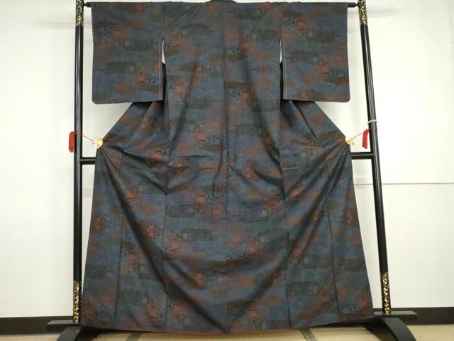 平和屋着物●本場大島紬　一元7マルキ　更紗花文　正絹　逸品　AABI5244cs