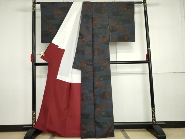 平和屋着物●本場大島紬　一元7マルキ　更紗花文　正絹　逸品　AABI5244cs