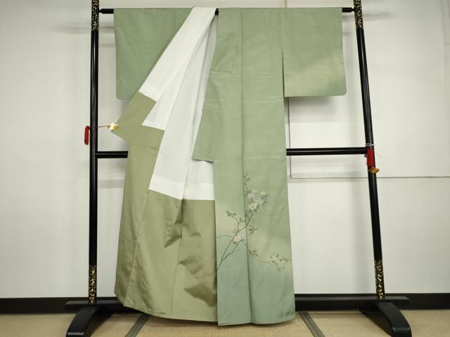 平和屋着物●訪問着　紬地　枝花文　正絹　逸品　AABI5245cs