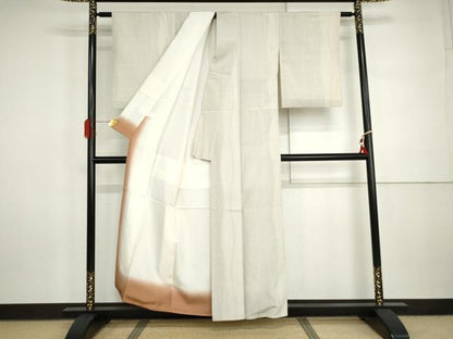 平和屋着物●本塩沢　110亀甲　よろけ縞　正絹　逸品　AABI5252cs