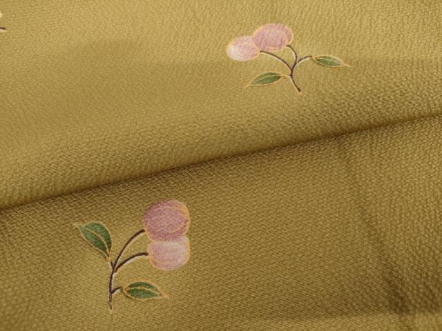 平和屋着物●上質な小紋　手描き　ほたる暈し　さくらんぼ　ロング丈　正絹　逸品　AABI5254cs