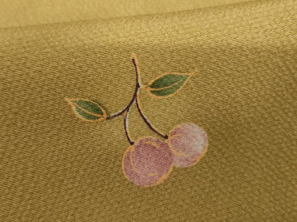 平和屋着物●上質な小紋　手描き　ほたる暈し　さくらんぼ　ロング丈　正絹　逸品　AABI5254cs