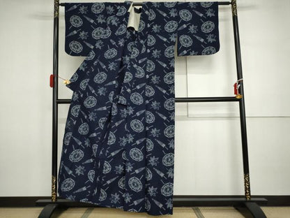 平和屋着物●久留米絣　単衣　番傘　綿　逸品　AABI5257cs