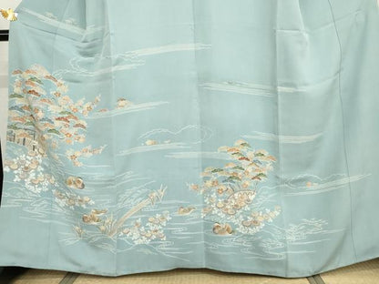 平和屋着物●訪問着　友禅　刺繍　鴛鴦梅松花文　高島屋扱い　正絹　逸品　AABI5261cs