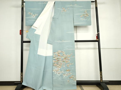 平和屋着物●訪問着　友禅　刺繍　鴛鴦梅松花文　高島屋扱い　正絹　逸品　AABI5261cs
