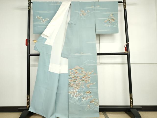 平和屋着物●訪問着　友禅　刺繍　鴛鴦梅松花文　高島屋扱い　正絹　逸品　AABI5261cs