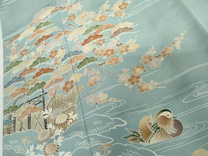 平和屋着物●訪問着　友禅　刺繍　鴛鴦梅松花文　高島屋扱い　正絹　逸品　AABI5261cs