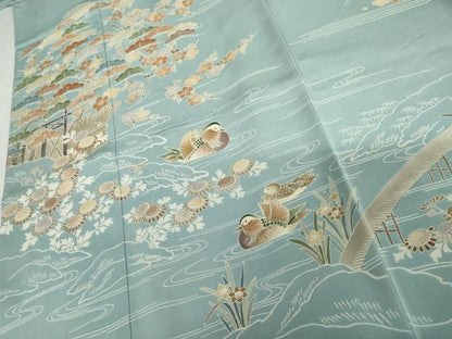 平和屋着物●訪問着　友禅　刺繍　鴛鴦梅松花文　高島屋扱い　正絹　逸品　AABI5261cs