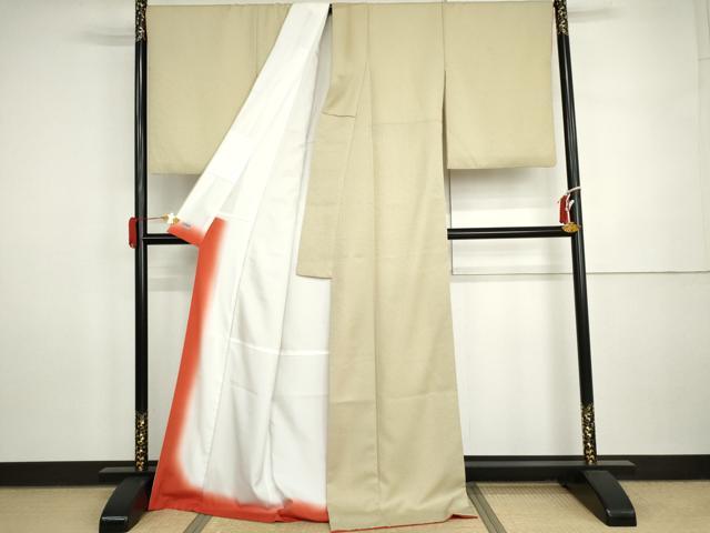 平和屋着物●色無地　紋意匠　枯草色　洗える着物　AABI5263cs