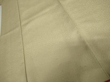 平和屋着物●色無地　紋意匠　枯草色　洗える着物　AABI5263cs