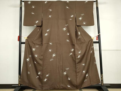 平和屋着物●上質な小紋　草花文　菊　金彩　金通し地　正絹　逸品　AABI5269cs