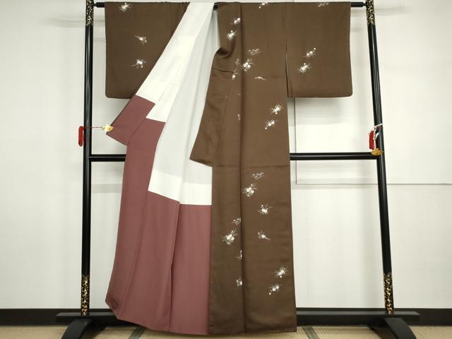平和屋着物●上質な小紋　草花文　菊　金彩　金通し地　正絹　逸品　AABI5269cs