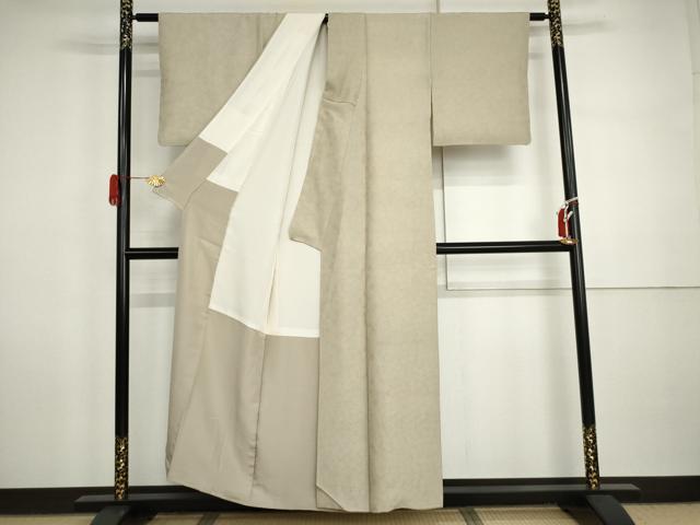 平和屋着物●上質な色無地　青海波地紋　砂色　正絹　逸品　AABI5270cs