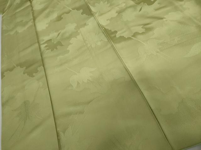 平和屋着物●上質な色無地　飛鶴地紋　若葉色　正絹　逸品　AABI5271cs