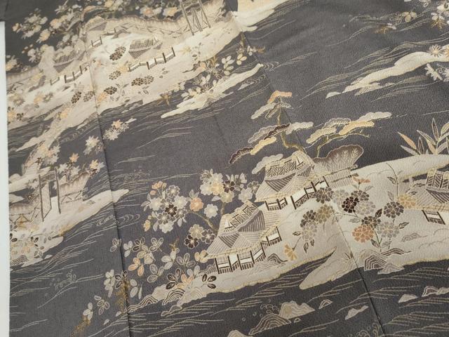 平和屋着物●訪問着　友禅　浜松風景文　金彩　鬼しぼ縮緬　正絹　逸品　AABI5273cs