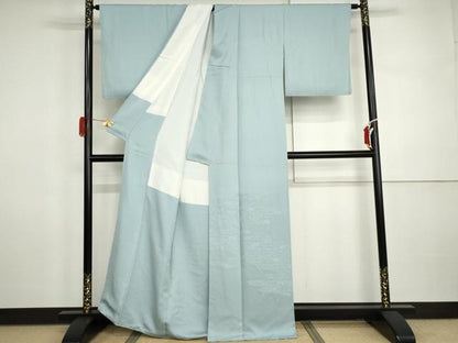 平和屋着物●豪華色留袖　松地紋　白藍色地　正絹　逸品　AABI5274cs