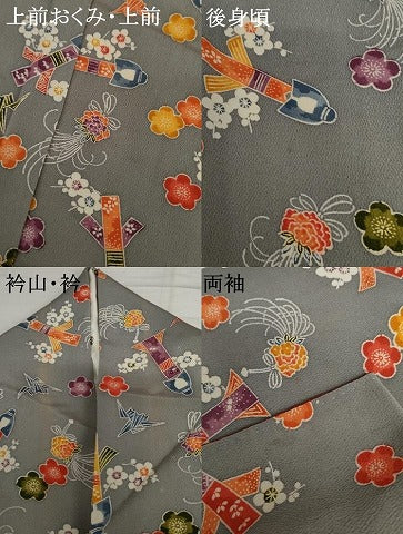 平和屋着物●上質な小紋　型染め　こけし　折り鶴　正絹　逸品　AABI5275cs