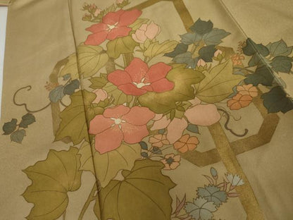 平和屋着物●訪問着　花蔦の葉文　金彩　正絹　逸品　AABI5279cs