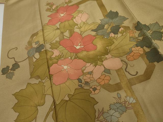 平和屋着物●訪問着　花蔦の葉文　金彩　正絹　逸品　AABI5279cs