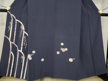 平和屋着物●訪問着　刺繍　雪輪花文　貝紫　正絹　逸品　AABI5282ck