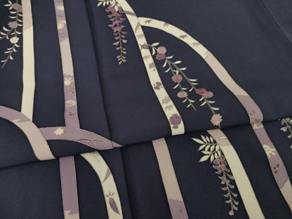 平和屋着物●訪問着　刺繍　雪輪花文　貝紫　正絹　逸品　AABI5282ck