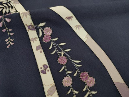 平和屋着物●訪問着　刺繍　雪輪花文　貝紫　正絹　逸品　AABI5282ck