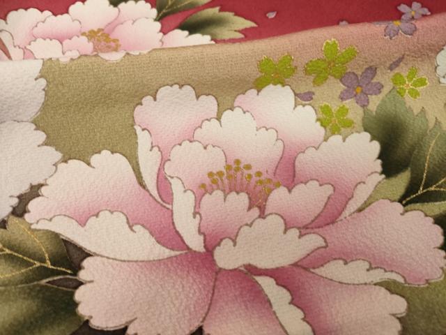 平和屋着物●豪華振袖　舞花文　暈し染め　正絹　逸品　AABI5284ck