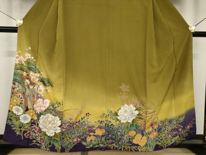 平和屋着物●訪問着　駒刺繍　御所車花文　暈し染め　正絹　逸品　AABI5285ck