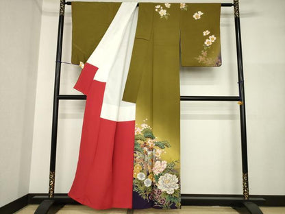 平和屋着物●訪問着　駒刺繍　御所車花文　暈し染め　正絹　逸品　AABI5285ck