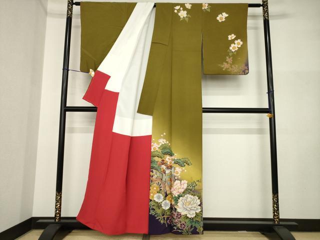 平和屋着物●訪問着　駒刺繍　御所車花文　暈し染め　正絹　逸品　AABI5285ck