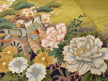 平和屋着物●訪問着　駒刺繍　御所車花文　暈し染め　正絹　逸品　AABI5285ck