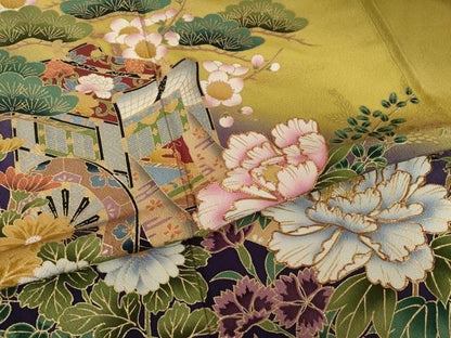 平和屋着物●訪問着　駒刺繍　御所車花文　暈し染め　正絹　逸品　AABI5285ck