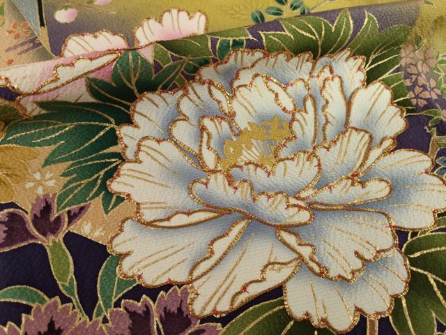 平和屋着物●訪問着　駒刺繍　御所車花文　暈し染め　正絹　逸品　AABI5285ck