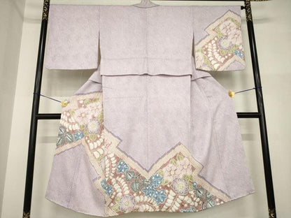 平和屋着物●名門　藤娘きぬたや・総絞り　訪問着　松皮菱花文　正絹　逸品　AABI5288ck