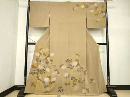 平和屋着物●訪問着　作家物　刺繍　薔薇　金糸　金彩　正絹　逸品　AABI5289ck