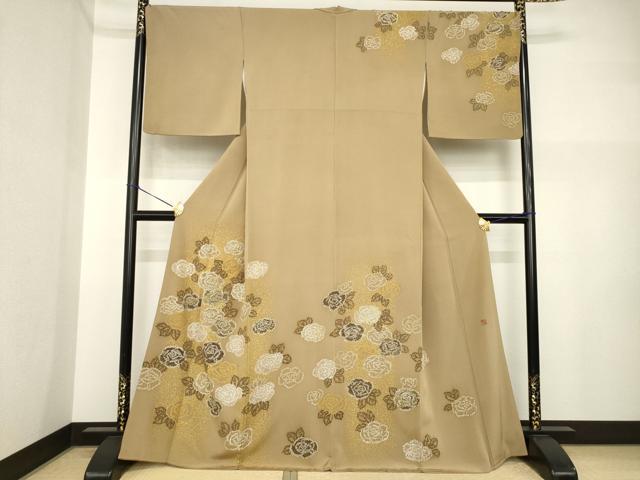 平和屋着物●訪問着　作家物　刺繍　薔薇　金糸　金彩　正絹　逸品　AABI5289ck